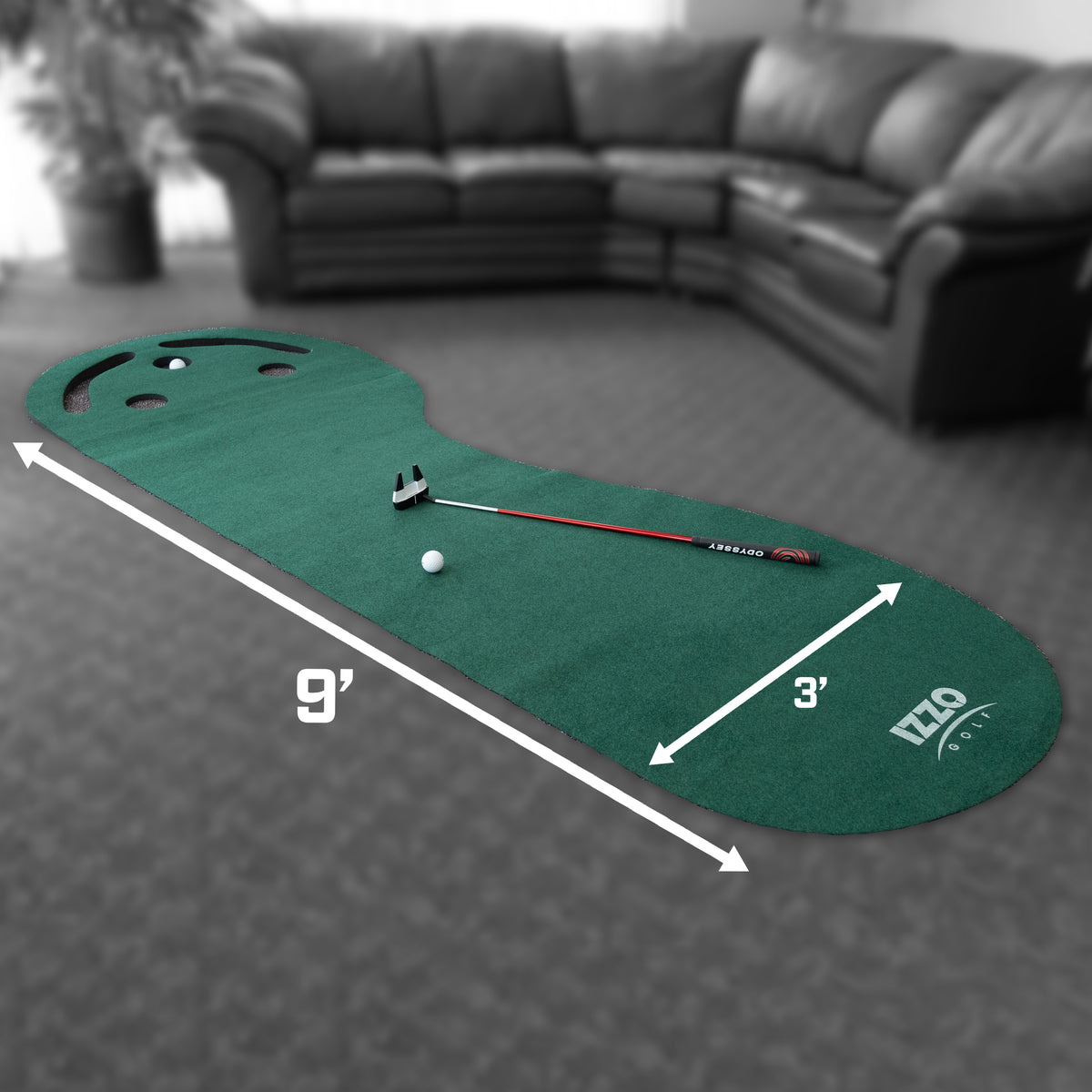 Kidney Shaped 3f x 9ft 3-Hole Putting Mat